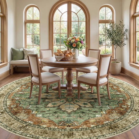 RELEANY area rug rust tone medallion pattern highlighting classic style and easy cleaning