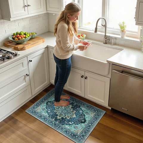 RELEANY bathroom door mat stays in place on wet floors.