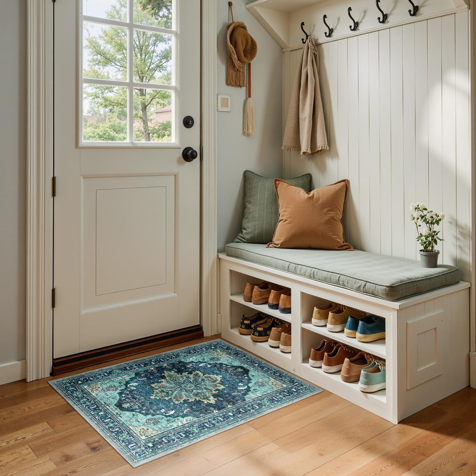 RELEANY entry rug with non-slip backing helps prevent slips in foyers.
