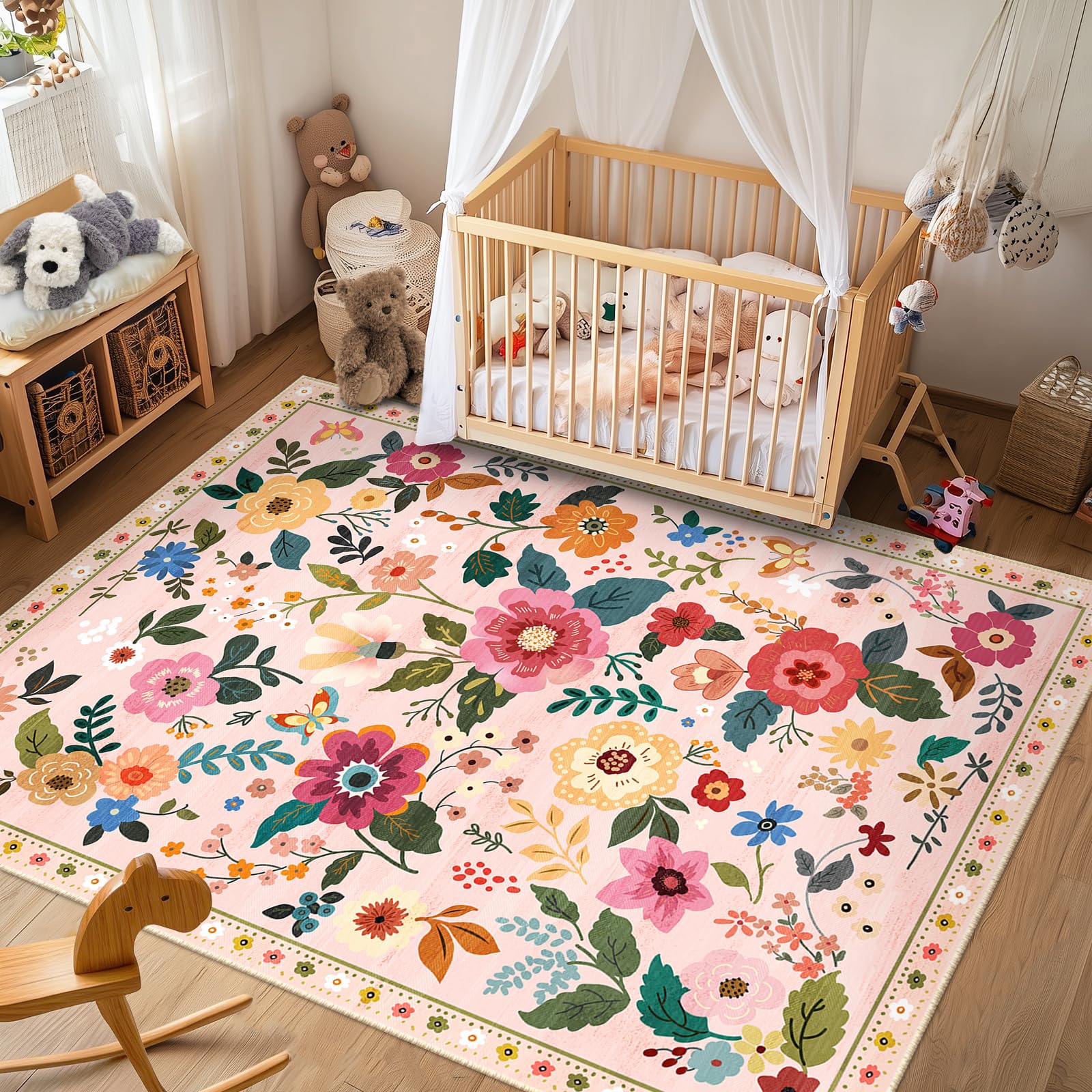 RELEANY Floral rug boho vintage design complements diverse rooms
