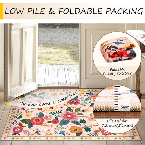 RELEANY Floral rug low-pile design fits under doors and furniture