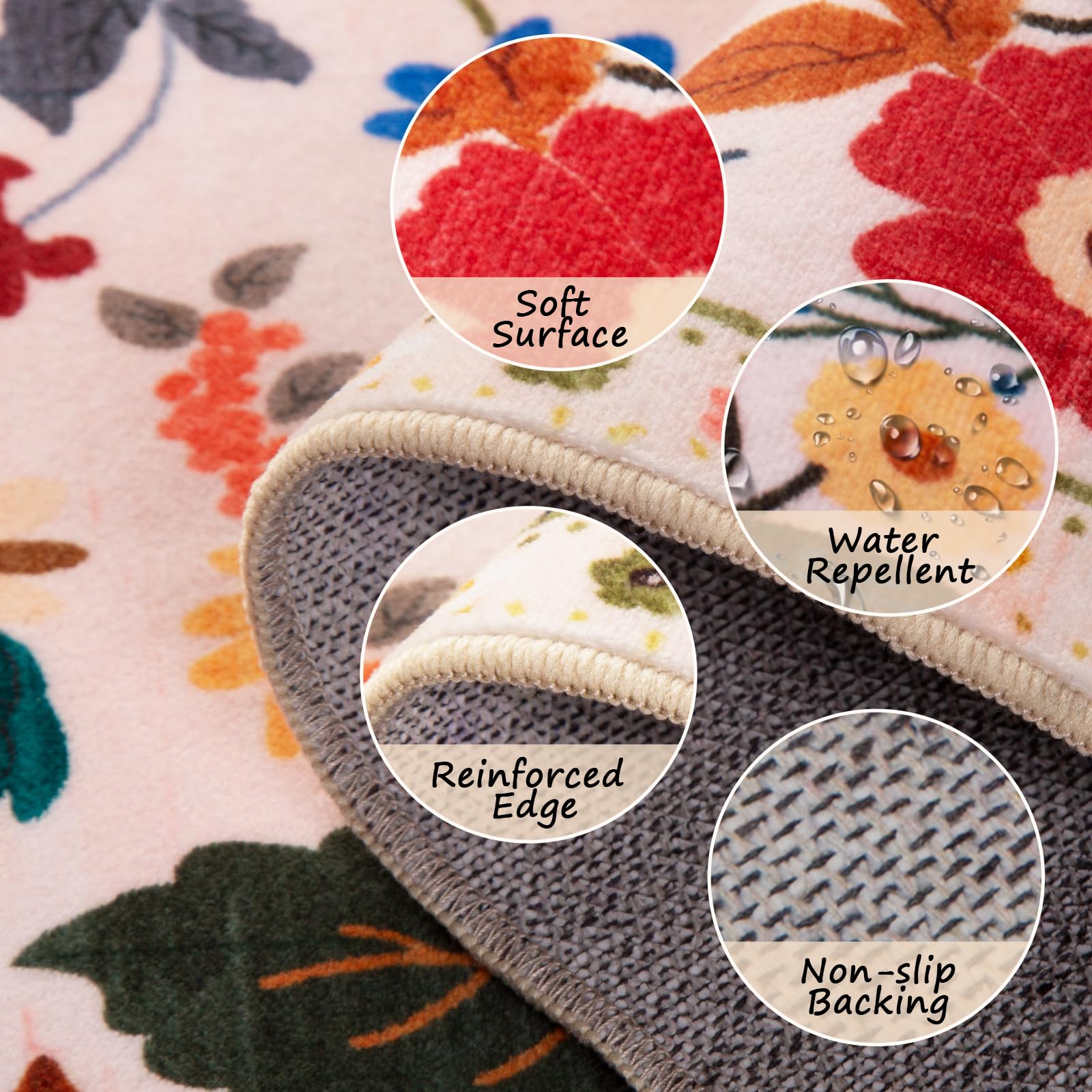 RELEANY Floral rug machine-washable for easy cleaning in cold water