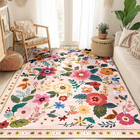 RELEANY Floral rug non-slip backing helps prevent slips on smooth floors
