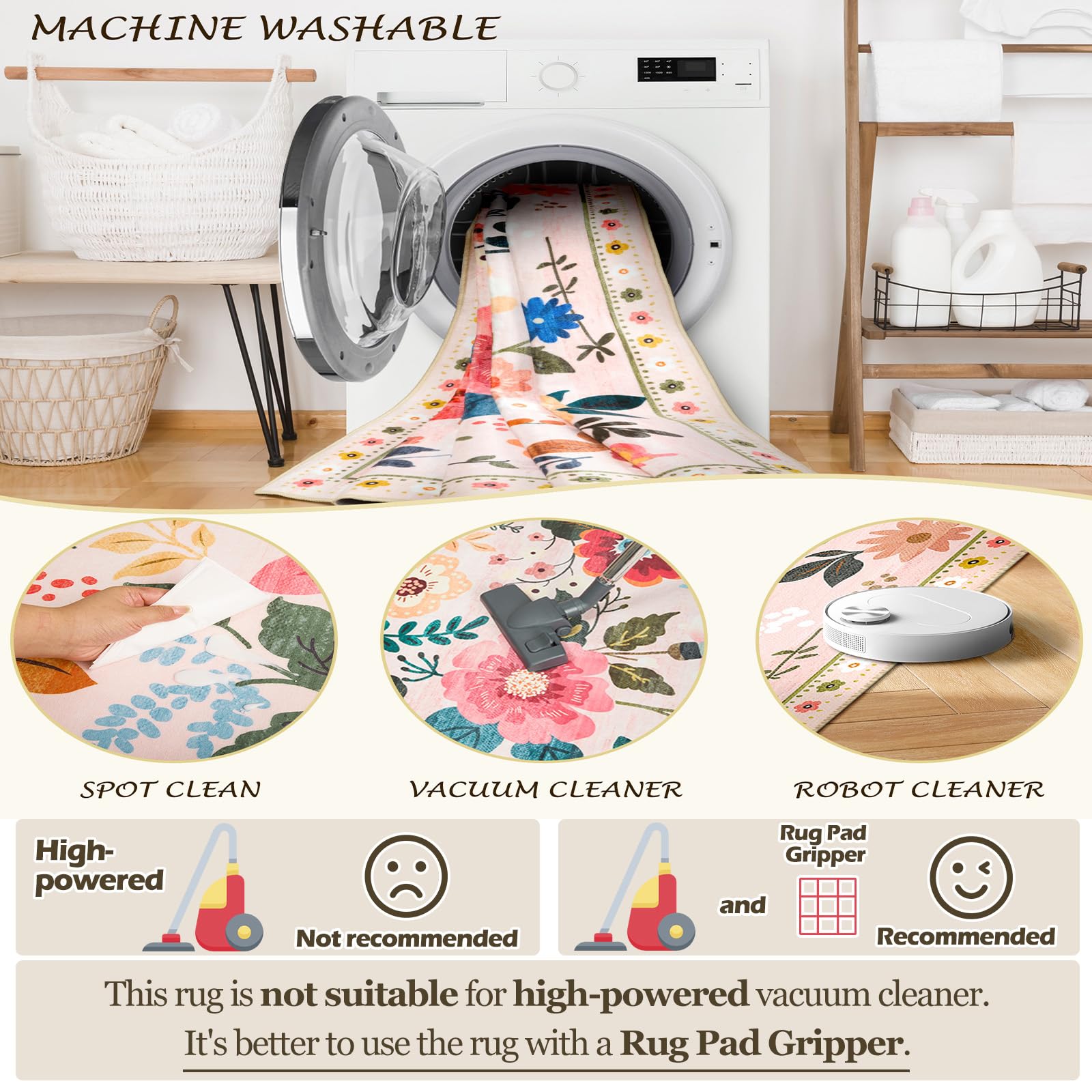 RELEANY Floral rug pet-friendly surface handles playtime and paws