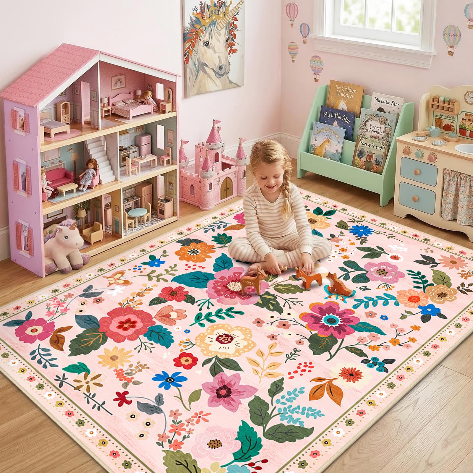 RELEANY Floral rug soft texture for comfortable underfoot feel