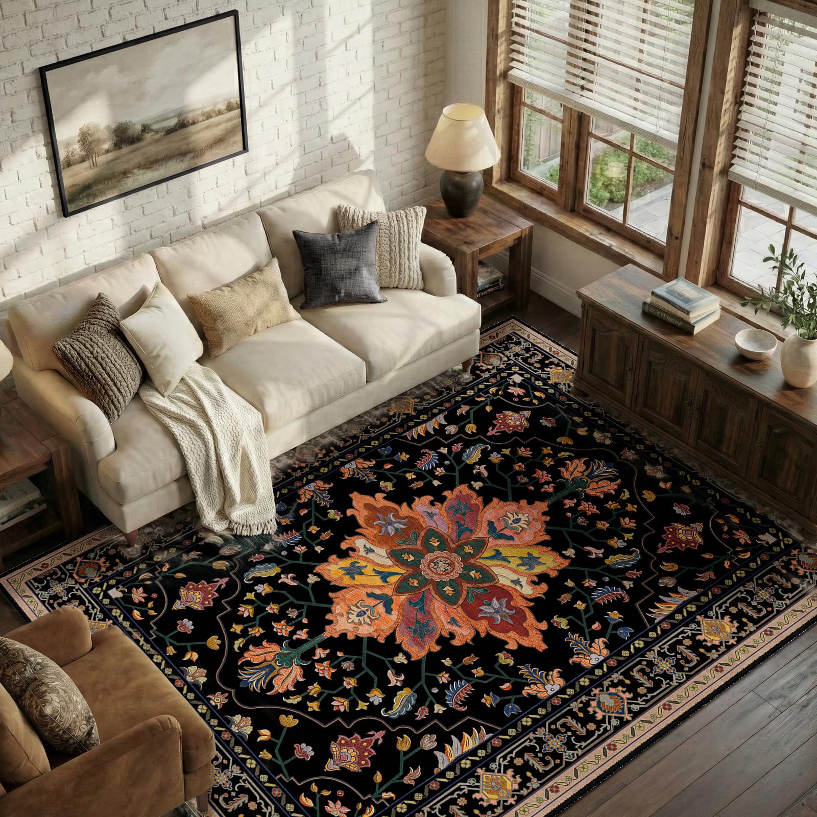 RELEANY floral medallion pattern adds vintage charm to living rooms and bedrooms