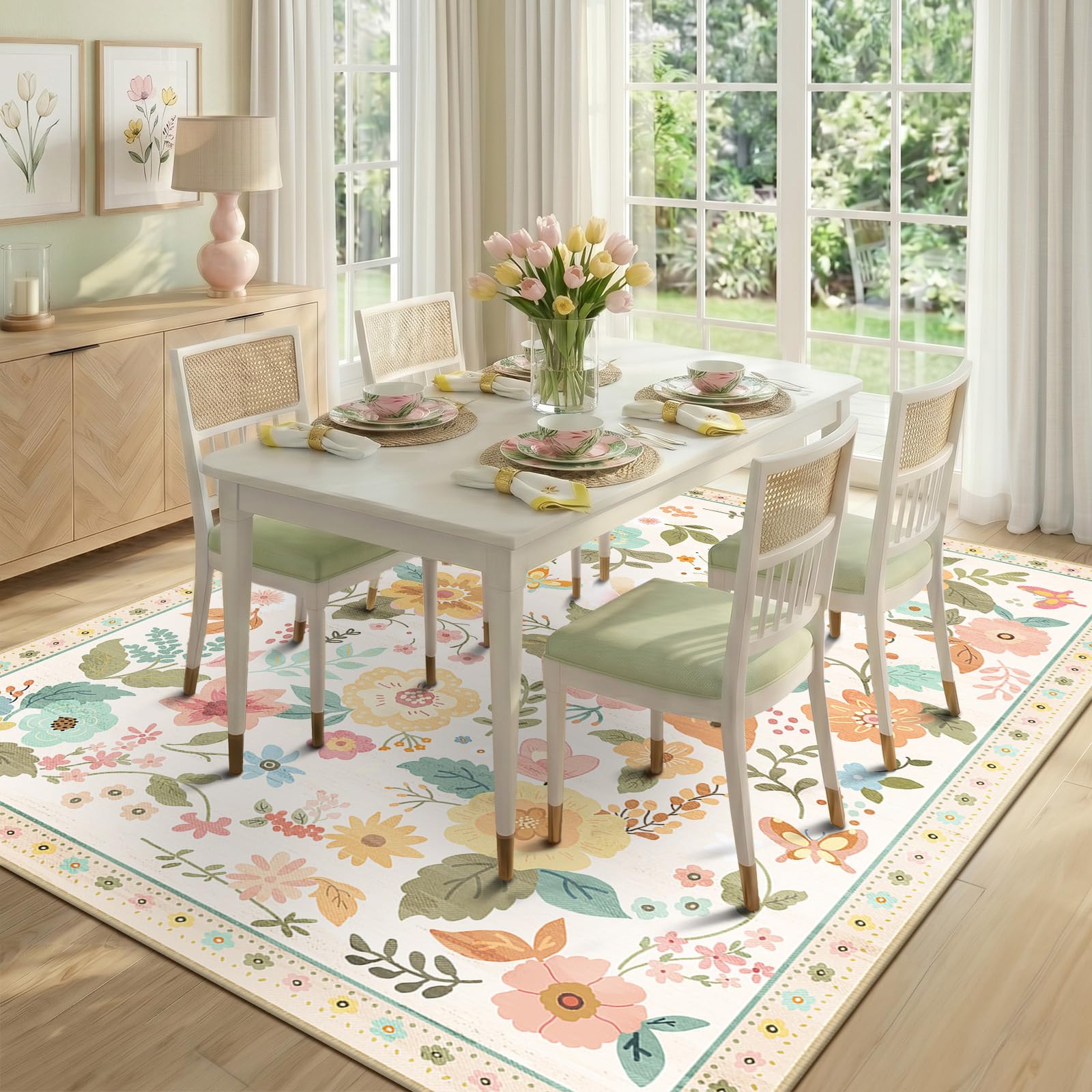 RELEANY Floral Nursery 5x7 rug creates a warm, inviting atmosphere in any space.