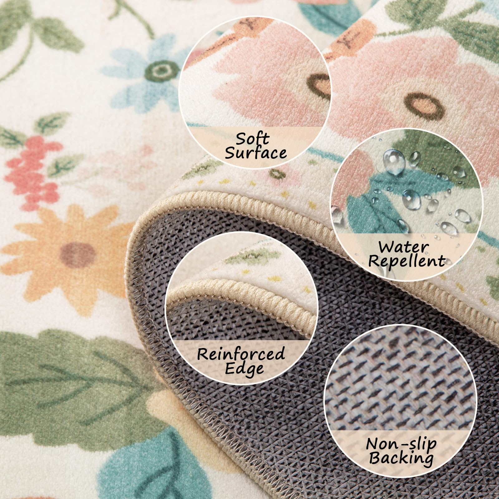 RELEANY Floral Nursery 5x7 rug is machine washable for easy cleaning.