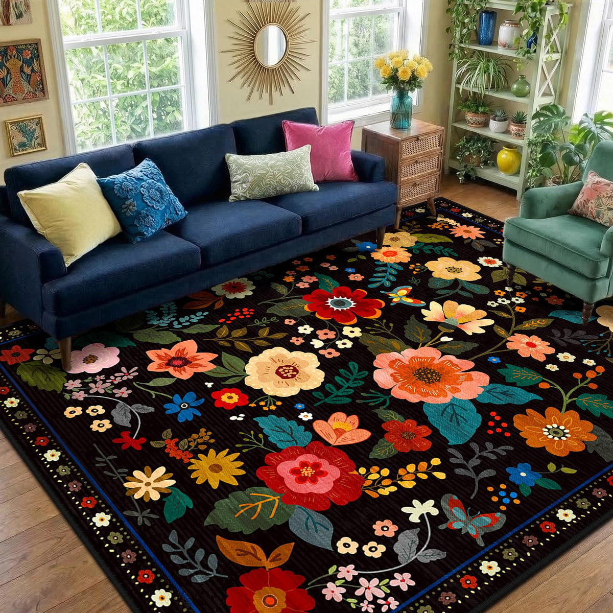 RELEANY Floral Nursery 8x10 rug adds color to a family living room.