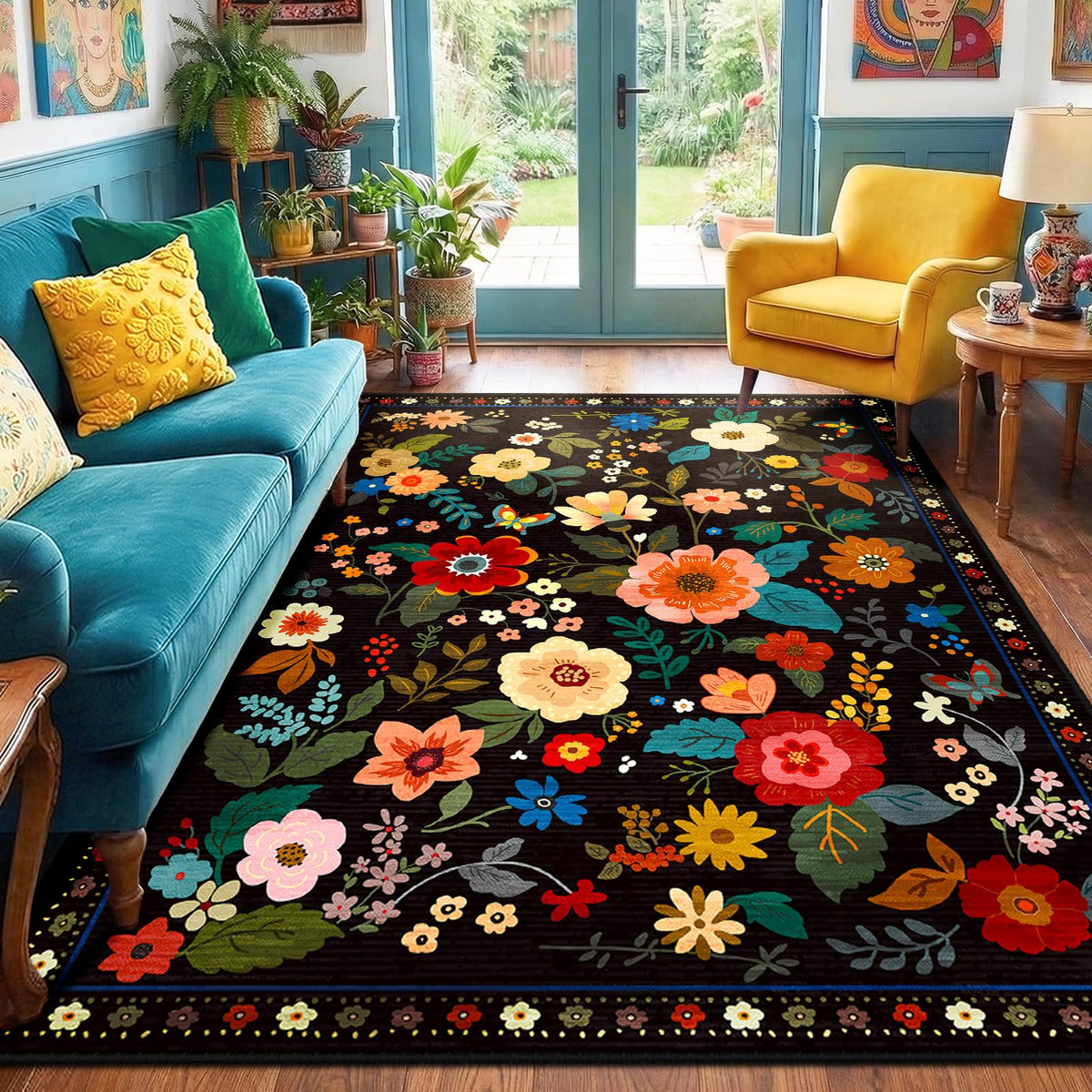 RELEANY Floral Nursery Rug 5x7 with vibrant flower design for sunny living rooms
