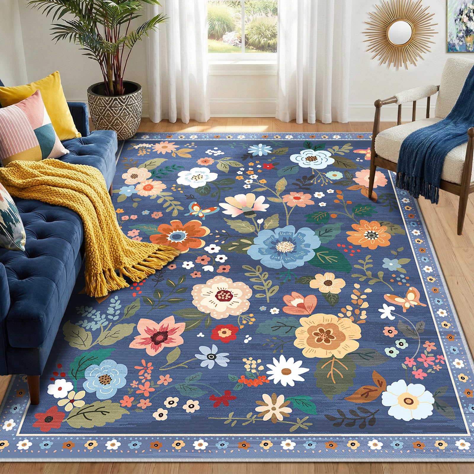 RELEANY floral-vintage-boho-design rug adds warm ambience to living rooms