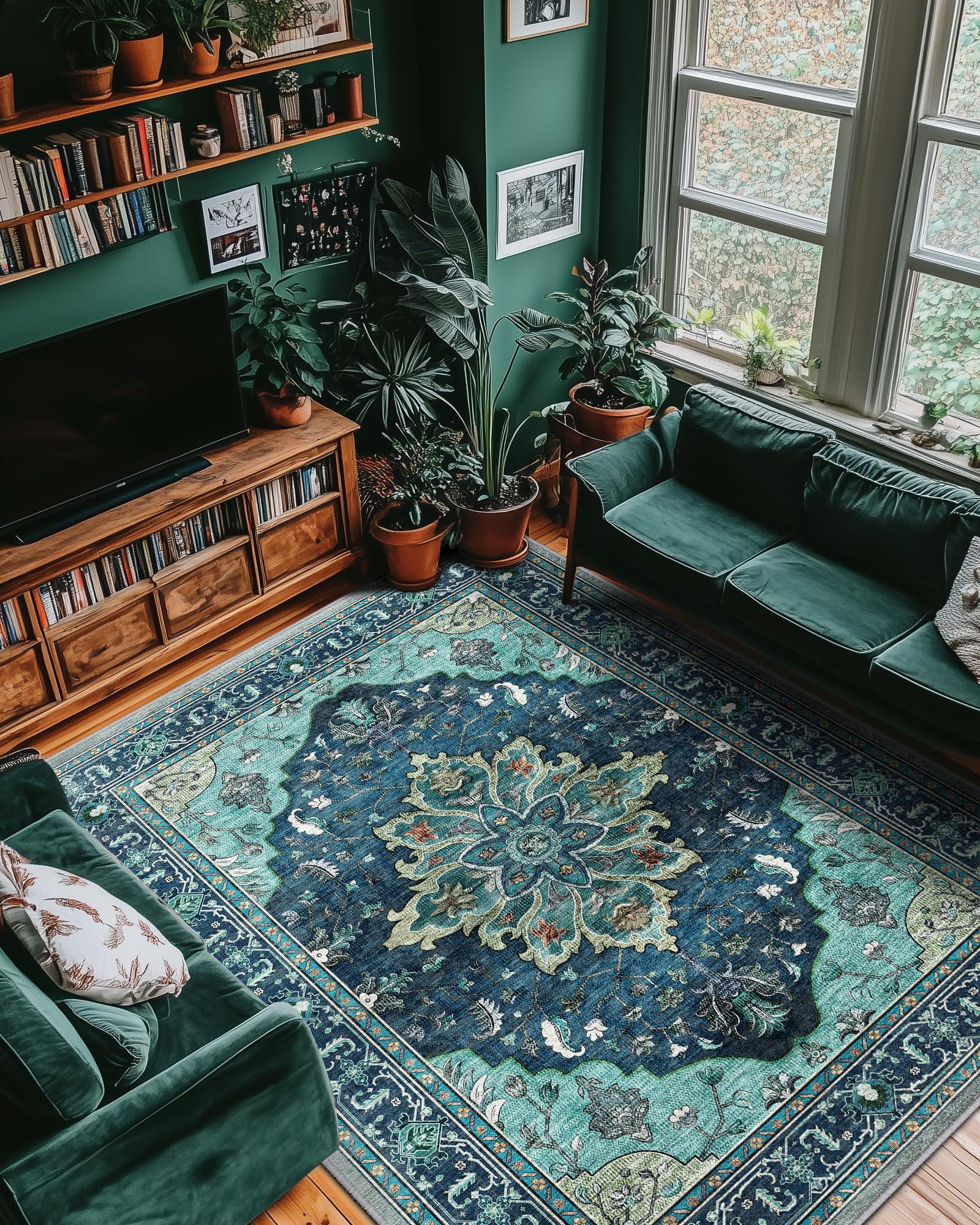 RELEANY floral vintage distress medallion in teal for elegant living room styling