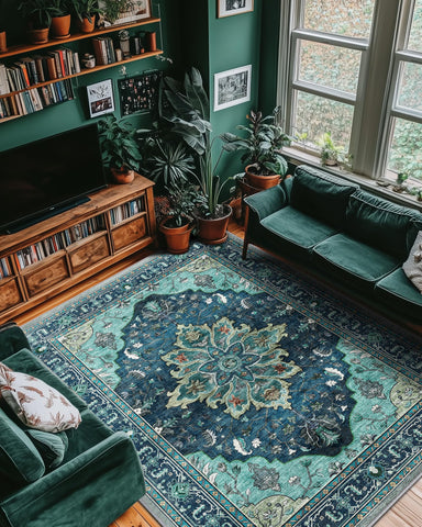 RELEANY floral vintage distress medallion in teal for elegant living room styling