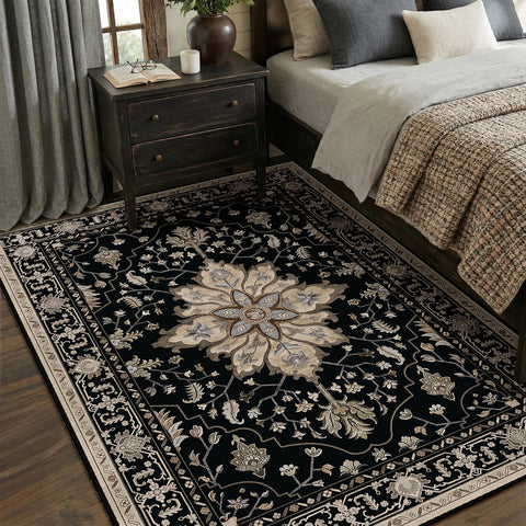 RELEANY medallion-pattern rug in dark tan and brown for versatile decor.