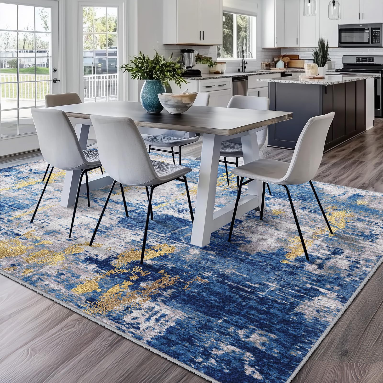 RELEANY non-slip back area rug with textured backing stays in place.