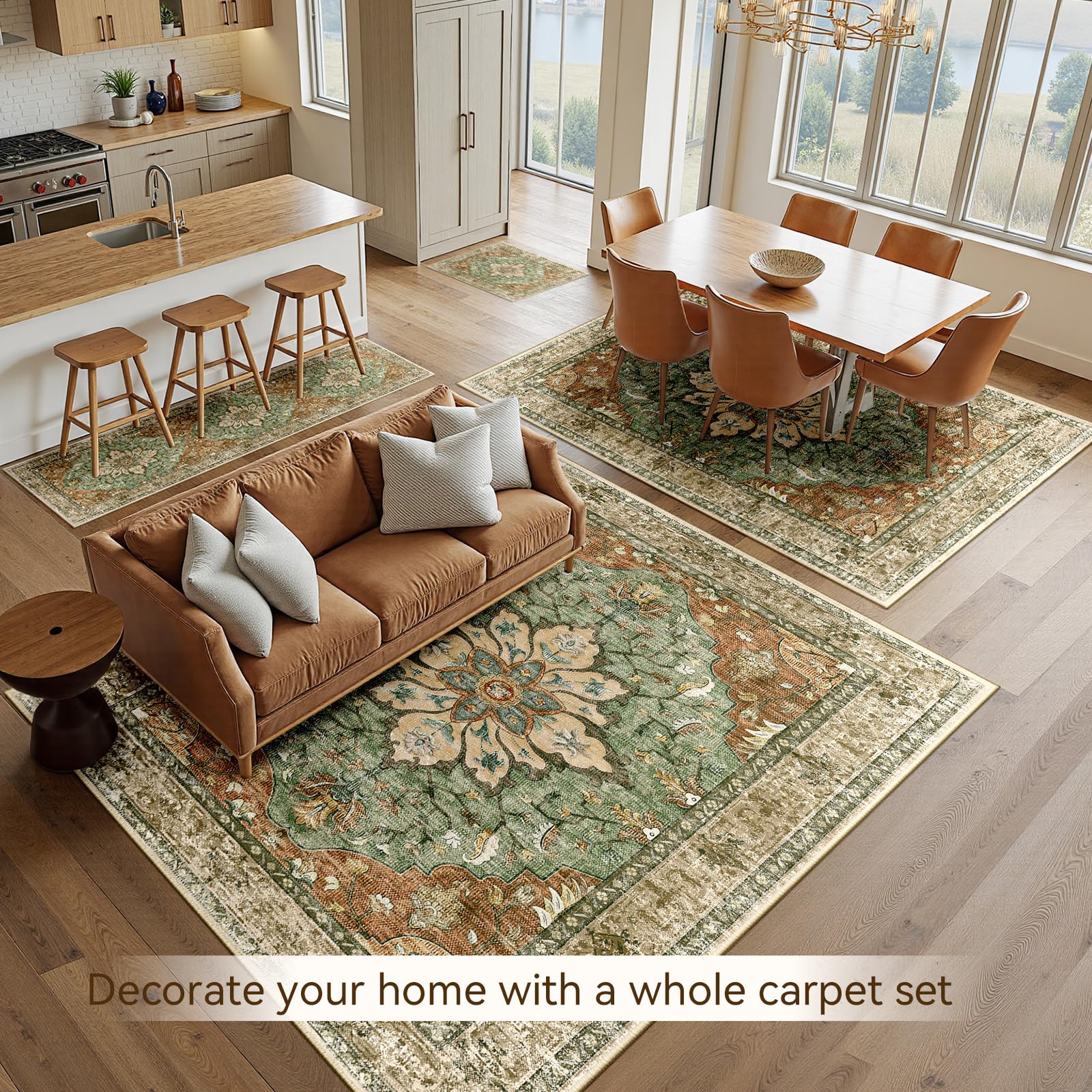 RELEANY rug with non-slip backing stays securely in place on hard floors.