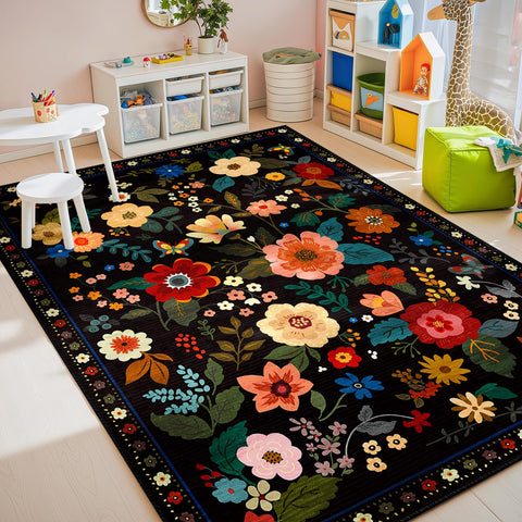 RELEANY Non-Slip Back Rug with floral pattern keeps kids safe on floors