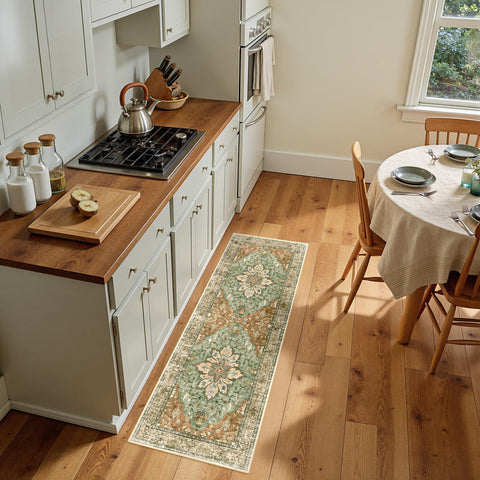 RELEANY rug with non-slip backing stays secure on smooth floors