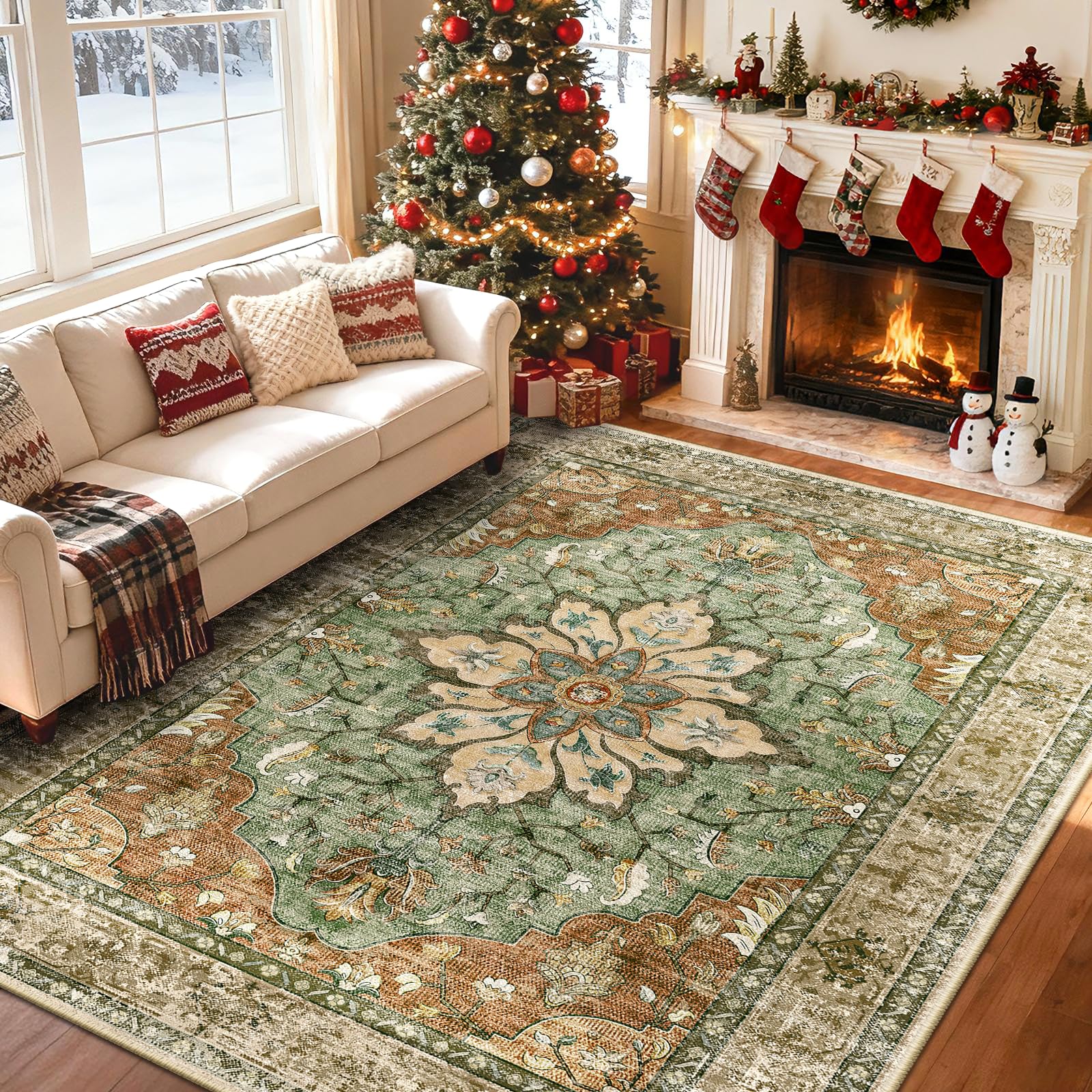 RELEANY rug features floral vintage pattern for cozy living room style.