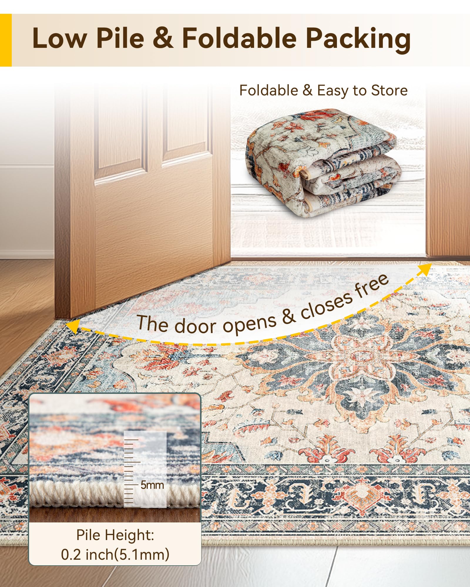 RELEANY soft low-pile rug 2x3 for comfortable underfoot experience