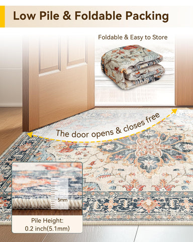 RELEANY soft low-pile rug 2x3 for comfortable underfoot experience