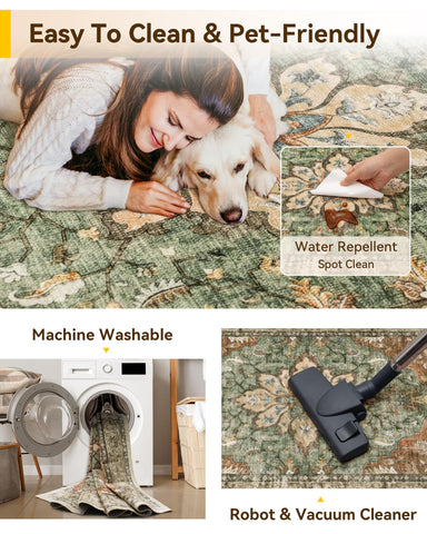 RELEANY thin-design rug fits under doors and small furniture.