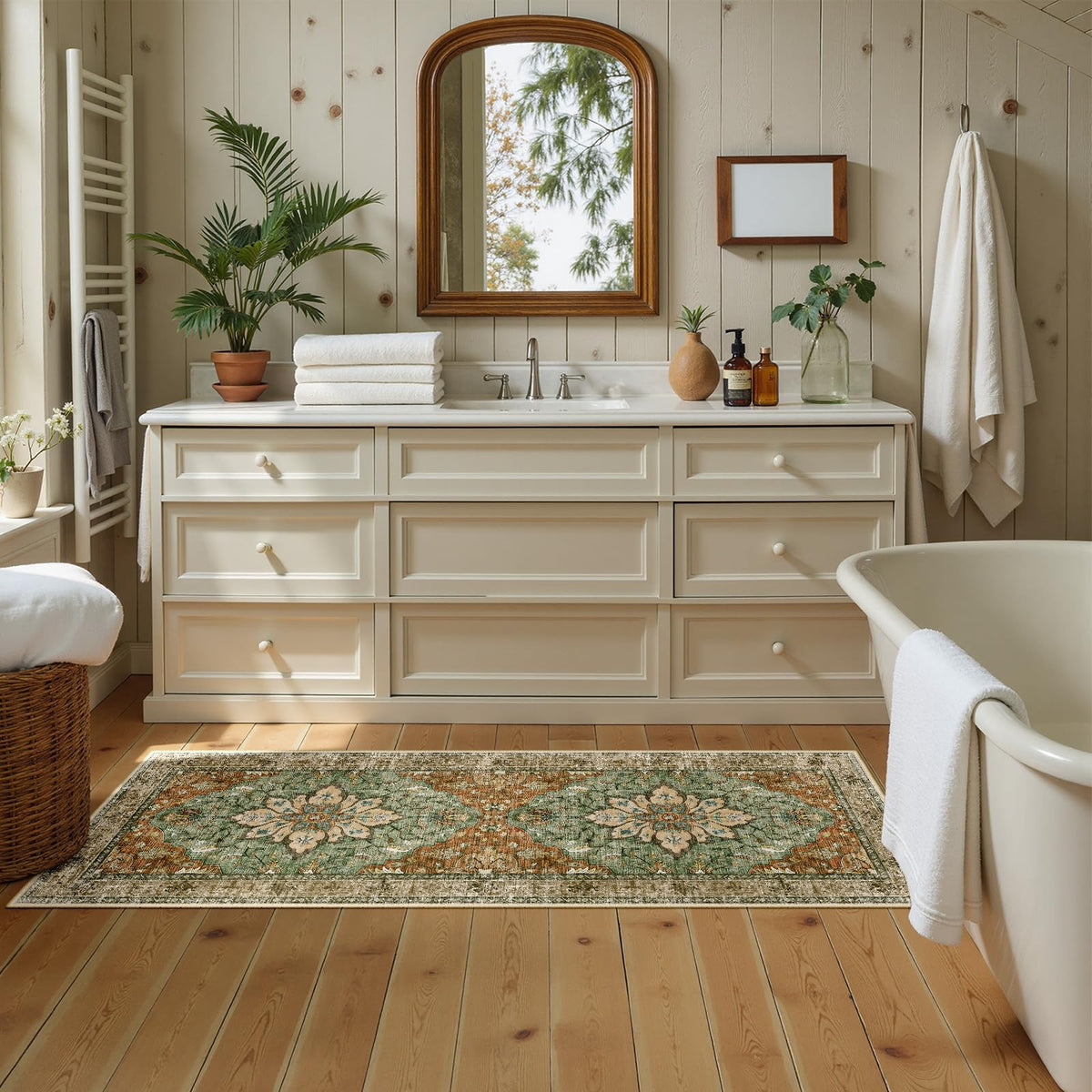 RELEANY sunflower series distressed floral runner rug adds vintage charm to hallways