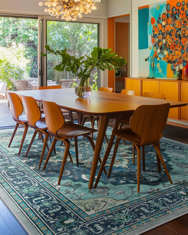 RELEANY teal blue floral medallion rug suitable for living room or bedroom