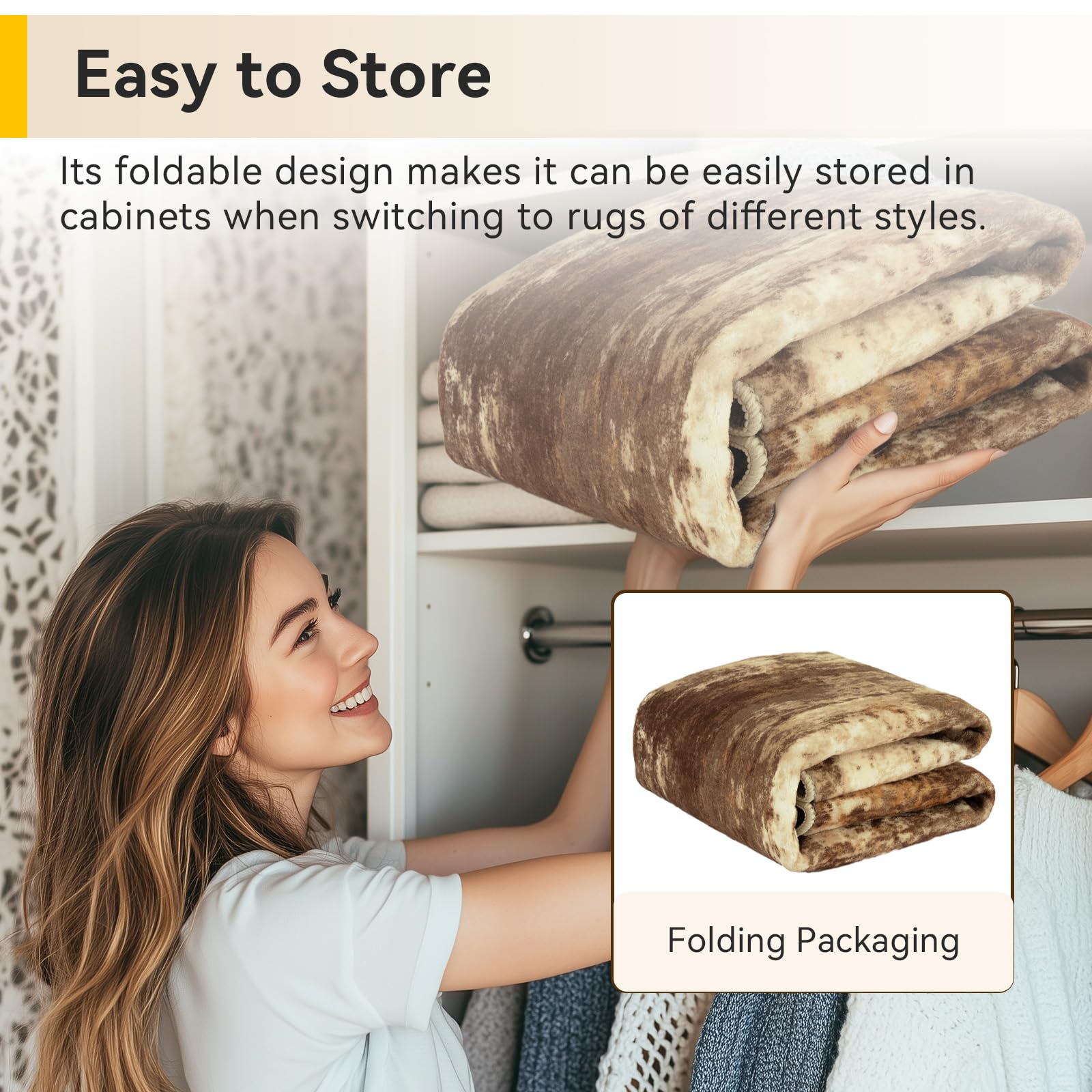 RELEANY thin-design rug folds easily for storage and cleaning.