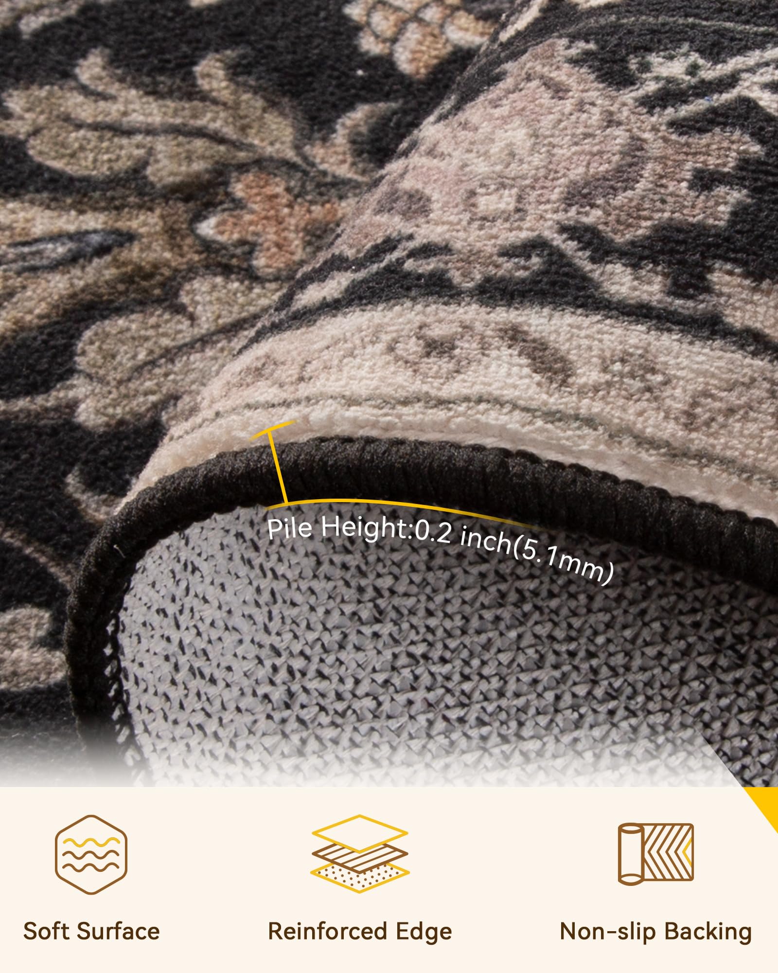 RELEANY thin-design rug fits behind doors and under furniture for flexibility.