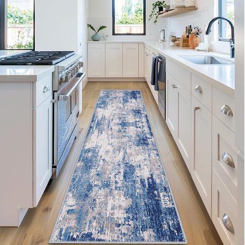RELEANY washable area rug in blue gray tones, cozy underfoot and easy to clean.