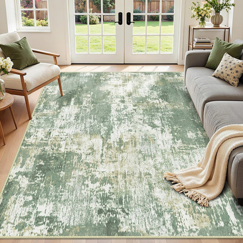 RELEANY washable area rug 5x7 in light green and yellow enhances any living space