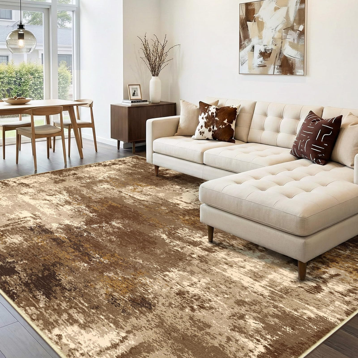 RELEANY washable area rug 8x10 with non-slip abstract pattern for living rooms.