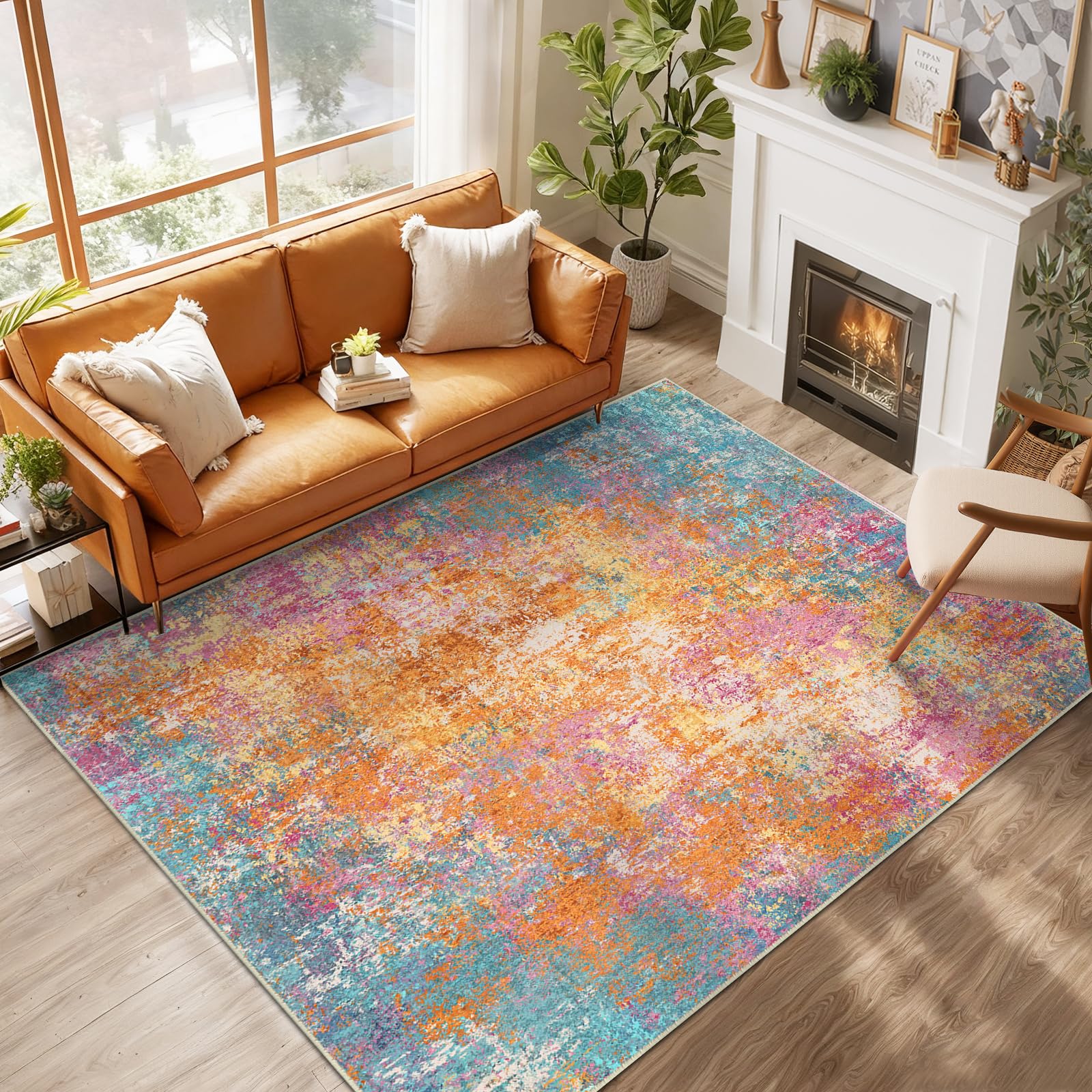 RELEANY Washable Area Rug with abstract pattern for vibrant living spaces and easy cleanup