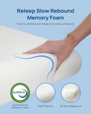 Releep pillow in a cozy bed setting suggests deep, uninterrupted rest.