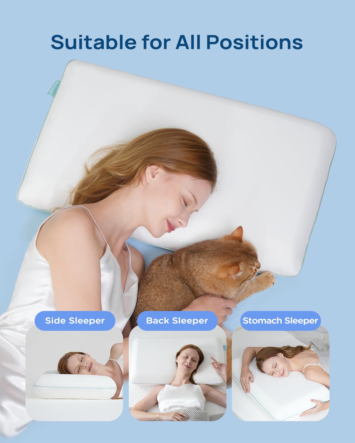 Releep pillow removable cover close-up indicates machine washable convenience.
