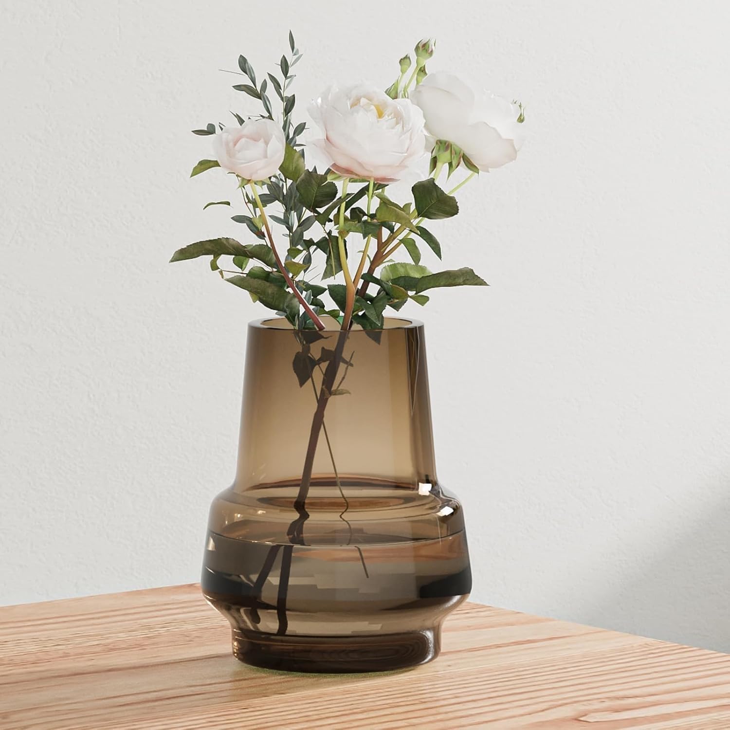 Relexome amber glass vase with bud focus for elegant bedroom or table bouquet