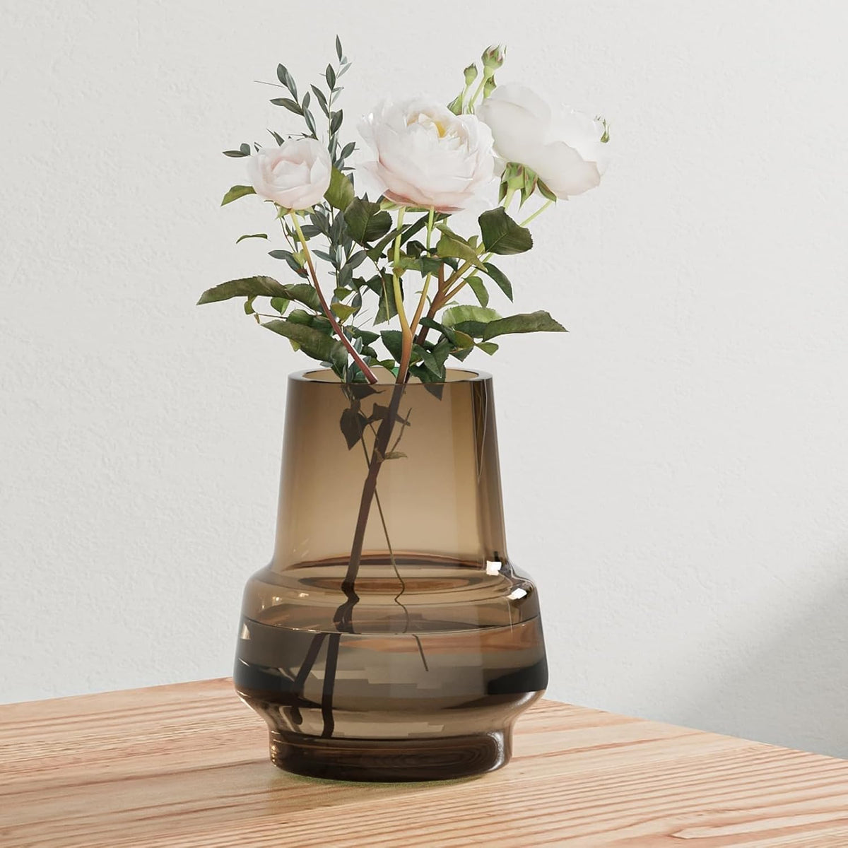 Relexome amber glass vase with bud focus for elegant bedroom or table bouquet