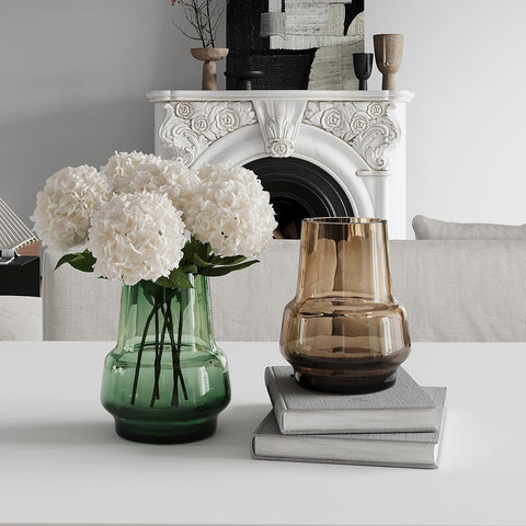 Relexome amber vase at entryway shelf adds warm welcome
