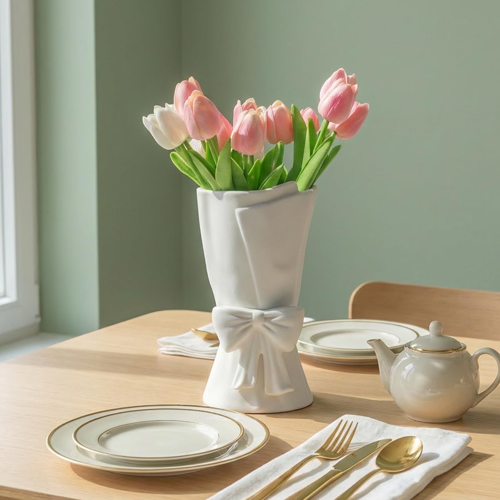Relexome compact vase size fits shelves and mantles.