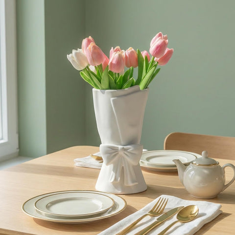 Relexome compact vase size fits shelves and mantles.