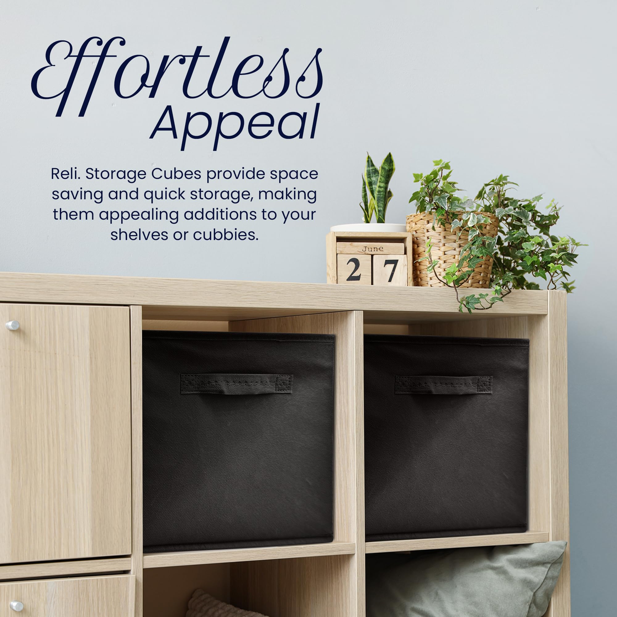 Reli 11-inch cube folded flat demonstrates space-saving versatility for small spaces.