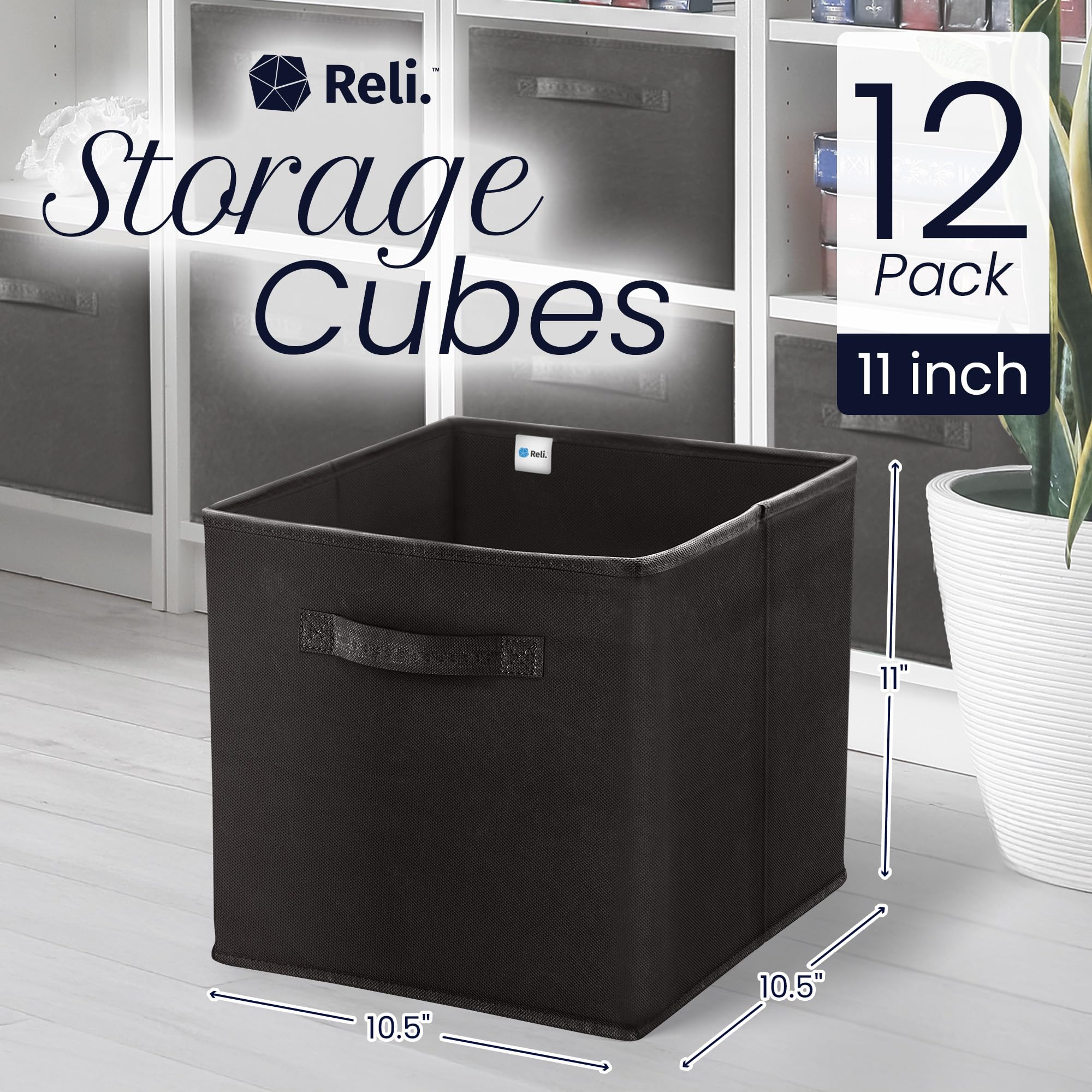 Reli reinforced-handles bin with double stitching for easy carrying in closets or offices.