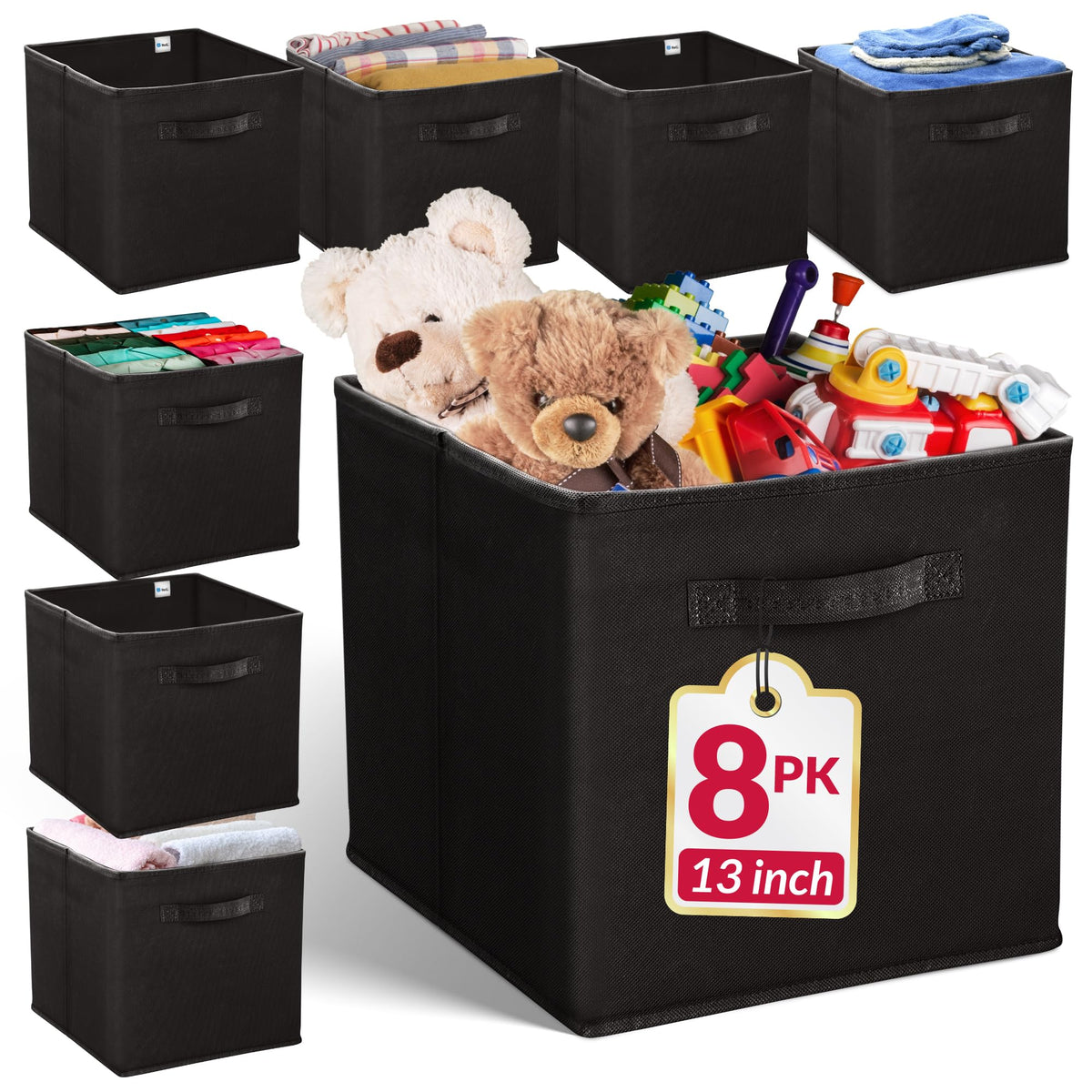 Reli 13x13x13 storage cube bin eight-pack fits Kallax for organized spaces.