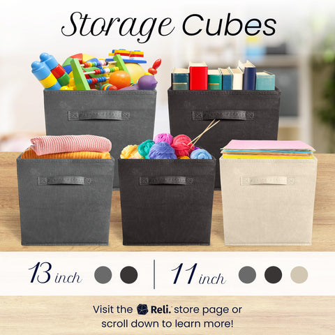 Reli 13x13 fabric cube bin collapsible for space-saving.