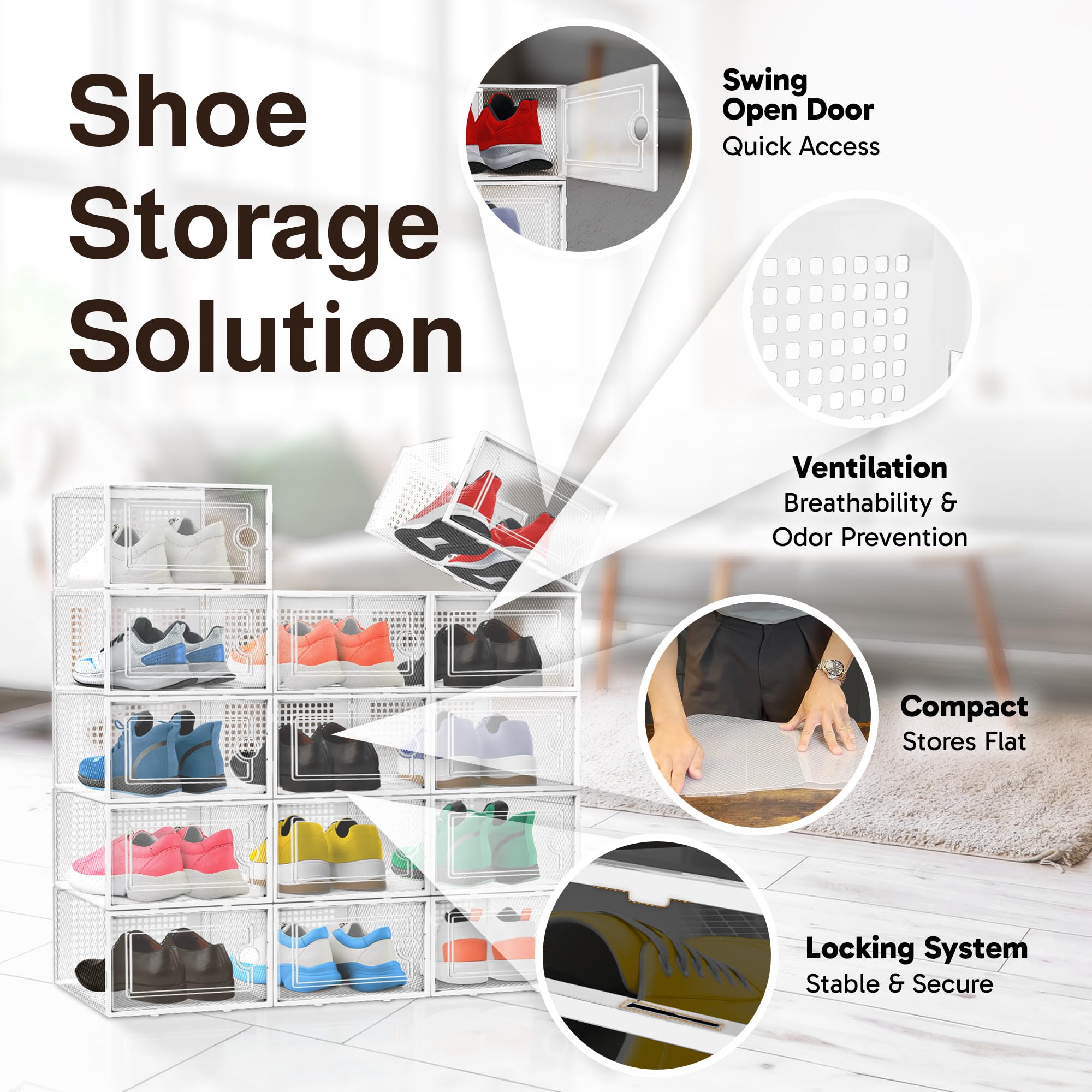 Reli stackable shoe boxes 14-pack maximize closet space with modular storage.