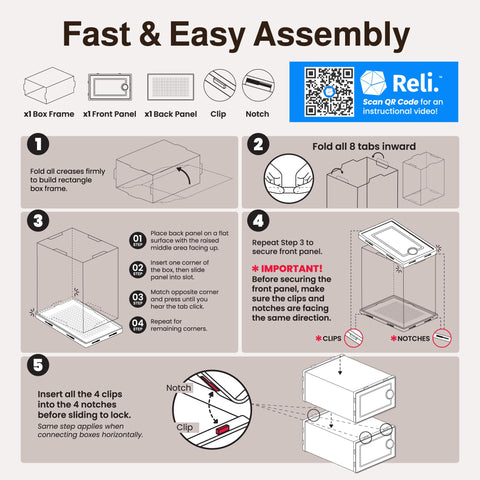 Reli swing-door shoe boxes 14-pack simplify access with a sturdy, easy-to-use lid.