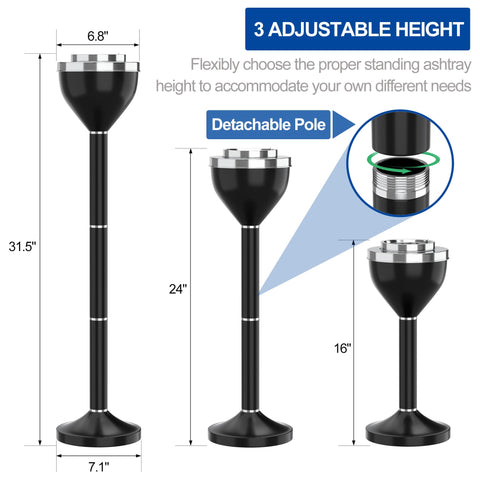 RELIANCER ashtray height adjustment positions for seating and table setups