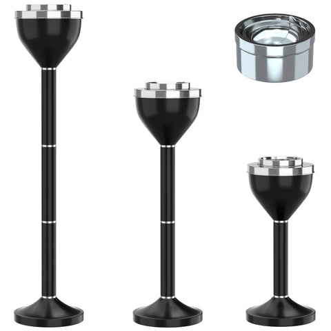 RELIANCER floor ashtray with lid front view, chrome finish ideal for outdoor spaces
