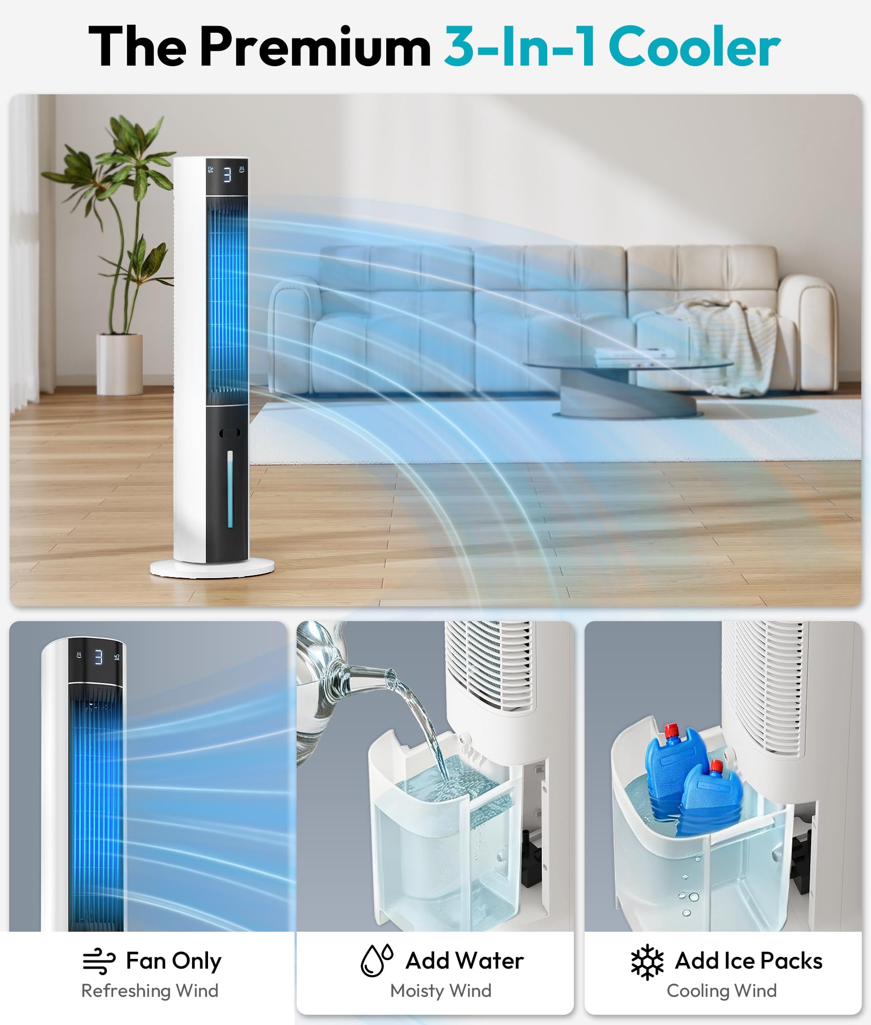 Rellytech evaporative air cooler remote control for convenient operation from bed.